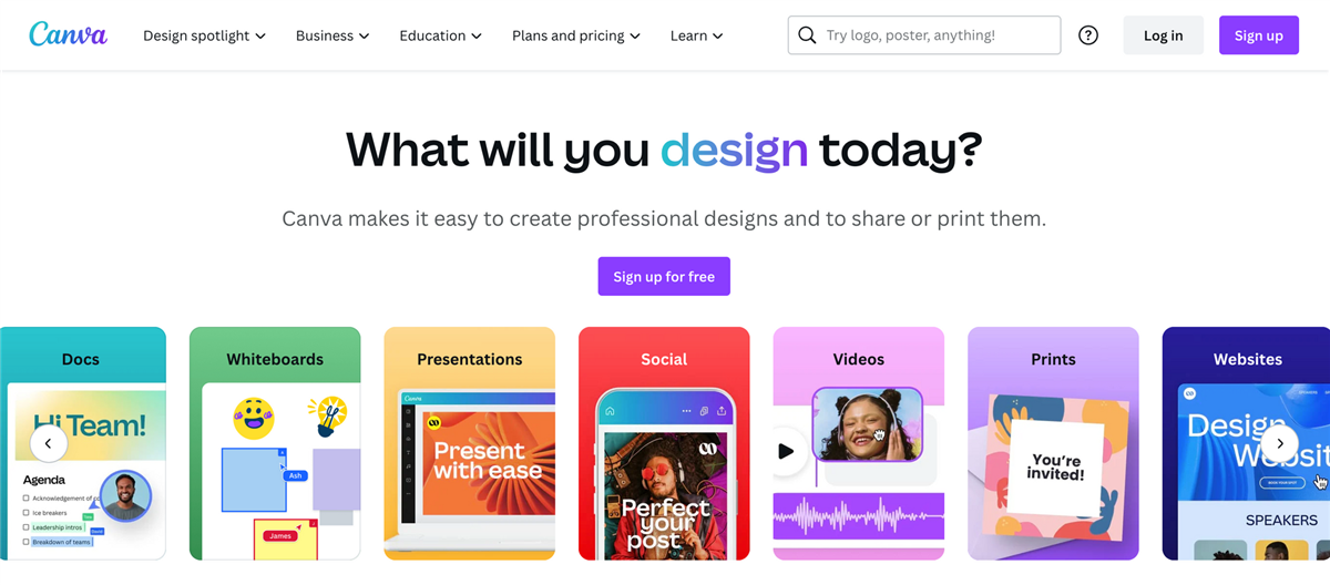 Canva home page