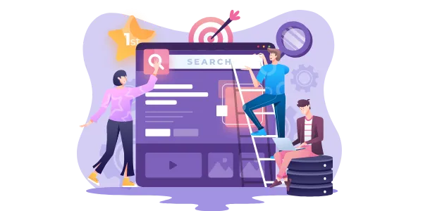 Illustration of a team building a website
