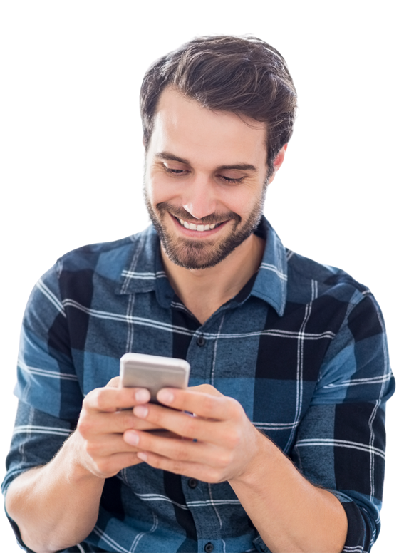 Smiling man holding a phone